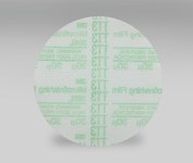 image of 3M Hookit 366L Coated Aluminum Oxide Green Hook & Loop Disc - Film Backing - 3 mil Weight - 30 Grit - Extra Fine - 3 in Diameter - 53827