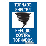 image of Brady B-555 Aluminum Rectangle Blue Tornado Shelter Sign - 7 in Width x 10 in Height - Language English / Spanish - 125517