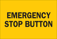 image of Brady Indoor/Outdoor Polystyrene Shutoff Location Sign 25044 - Printed Text = EMERGENCY STOP BUTTON - Unitized - English - 10 in Width - 7 in Height - 754476-25044