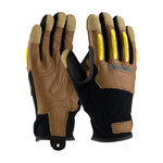 image of PIP Maximum Safety 120-4200 Black/Brown/Yellow Large Split Goatskin Leather/Spandex Work Gloves - 9.75 in Length - 120-4200/L