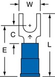 image of 3M Scotchlok MNG14-10FBX Blue Locking Butted Nylon ETP Copper Butted Fork & Spade Terminal - 0.86 in Length - 0.3 in Wide - 0.3 in Fork Width - 0.145 in Max Insulation Outside Diameter - 0.09 in Insid