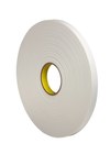 3M 4104 White Single Sided Foam Tape - 1 in Width x 18 yd Length - 1/4 in Thick - 03414