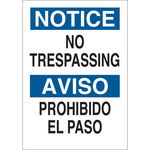 image of Brady B-401 High Impact Polystyrene Rectangle White No Trespassing Sign - 10 in Width x 14 in Height - Language English / Spanish - 38614