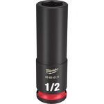 image of Milwaukee SHOCKWAVE Impact Duty 49-66-6121 6 Point 1/2 in Deep Socket - Forged Steel - 3/8 in Drive - 2.56 in Length - 58078