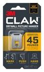 image of 3M CLAW Stainless Steel Drywall Picture Hanger - 1.6 in Length x 1.1 in Width 45 lb Weight Capacity - 66158