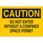 image of Brady B-120 Fiberglass Reinforced Polyester Rectangle Yellow Confined Space Sign - 14 in Width x 10 in Height - 69103