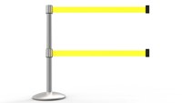 image of Banner Stakes QLine AL6104M-D Retractable Dual Belt Barrier w/ Post - Yellow - BANNER STAKES AL6104M-D