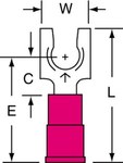 image of 3M Scotchlok MV18-10FLX Red Locking Brazed Vinyl Plastic Brazed Fork & Spade Terminal - 0.88 in Length - 0.32 in Wide - 0.32 in Fork Width - 0.145 in Max Insulation Outside Diameter - 0.07 in Inside D