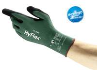 image of Ansell HyFlex 11-842 Green 9 Recycled Nylon Sustainable Work Gloves - ANSI A1 Cut Resistance - Fortix Palm & Fingers Coating - 11842 SZ 9