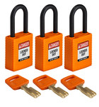 image of Brady SafeKey Safety Padlock - 1 1/2 in Wide - NYL-ORG-38PL-KA3PK