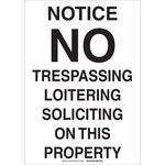 image of Brady B-120 Fiberglass Reinforced Polyester Rectangle White No Trespassing Sign - 18 in Width x 24 in Height - 95452