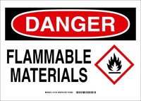 image of Brady B-555 Aluminum Rectangle White Flammable Material Sign - 10 in Width x 7 in Height - 131787