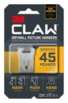 image of 3M CLAW Stainless Steel Drywall Picture Hanger - 1.6 in Length x 1.1 in Width 45 lb Weight Capacity - 66159