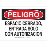 image of Brady B-302 Polyester Rectangle White Confined Space Sign - 14 in Width x 10 in Height - Laminated - Language Spanish - 124952