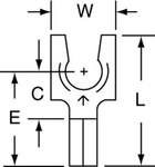 image of 3M Scotchlok MU18-10FLK Red Locking Butted Non-Insulated Butted Fork & Spade Terminal - 0.68 in Length - 0.32 in Wide - 0.32 in Fork Width - 0.07 in Inside Diameter - #10 Stud - 01350