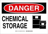 image of Brady B-555 Aluminum Rectangle White Chemical Storage Sign - 10 in Width x 7 in Height - 131747