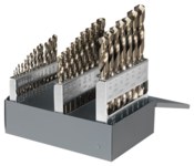 image of Cle-Line 1802 1/16 in-1/2 in Heavy-Duty Jobber Length Drill Set C21121 - Right Hand Cut - Split 135° Point - Straw Finish - Spiral Flute - M42 High-Speed Steel - 8% Cobalt - Straight Shank