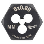image of Milwaukee Metric Fine 5 mm x 0.8 Hex Die 49-57-5329 - Right Hand Cut - 1 in Diameter - High Carbon Steel