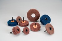 image of Standard Abrasives Buff and Blend 880476 HS A/O Aluminum Oxide AO Buffing Wheel - Medium Grade - 3 in Diameter - 1/4 in Center Hole - Shaft Attachment - 35835