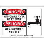 image of Brady B-555 Aluminum Rectangle White Water Sanitation Sign - 10 in Width x 7 in Height - Language English / Spanish - 125127