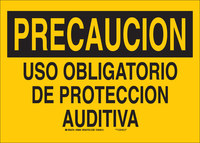 image of Brady B-555 Aluminum Rectangle Yellow PPE Sign - 14 in Width x 10 in Height - Language Spanish - 37848