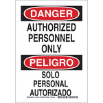 image of Brady B-555 Aluminum Rectangle White Restricted Area Sign - 7 in Width x 10 in Height - Language English / Spanish - 124043