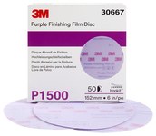 image of 3M Hookit Coated Aluminum Oxide Purple Hook & Loop Disc - Film Backing - P1500 Grit - Ultra Fine - 6 in Diameter - 30667