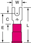 image of 3M Scotchlok MVU18-4FB/SK Red Locking Butted Vinyl Butted Fork & Spade Terminal - 0.85 in Length - 0.25 in Wide - 0.25 in Fork Width - 0.145 in Max Insulation Outside Diameter - 0.07 in Inside Diamete