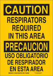 image of Brady B-555 Aluminum Rectangle Yellow Respirator Sign - 7 in Width x 10 in Height - Language English / Spanish - 125433