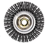 image of Weiler Roughneck Max 13131 Wheel Brush - 4 in Dia - Knotted - Stringer Bead Steel Bristle