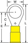 image of 3M Scotchlok MNG10-38R/SX Yellow Butted Nylon Butted Ring Terminal - 1.26 in Length - 0.54 in0.54 in Wide - 0.135 in Inside Diameter - 3/8 in Stud - 58985