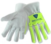 image of West Chester Protective Gear 997KB White/Hi-Vis Green Large Grain Cowhide Leather Driver's Gloves - Keystone Thumb - 9.5 in Length - 997KB/L