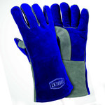 image of West Chester 9051 Blue Large Split Cowhide Welding Glove - Wing Thumb - 14 in Length - 9051/L