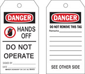 image of Brady 86403 Black / Red on White Polyester / Paper Equipment Safety Tag - 3 in Width - 5 3/4 in Height - B-837