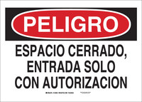 image of Brady B-555 Aluminum Rectangle White Confined Space Sign - 10 in Width x 7 in Height - Language Spanish - 124947