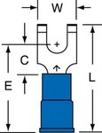 image of 3M Scotchlok MNG14-6FFBK Blue Locking Butted Nylon Butted Fork & Spade Terminal - 0.86 in Length - 0.3 in Wide - 0.3 in Fork Width - 0.17 in Max Insulation Outside Diameter - 0.09 in Inside Diameter -