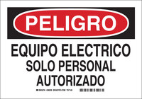 image of Brady B-555 Aluminum Rectangle White Electrical Safety Sign - 14 in Width x 10 in Height - Language Spanish - 38226