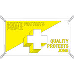 image of Brady Vinyl Rectangle White Safety Awareness Sign - 5 ft Width x 3 ft Height - Metal Grommet - 106331