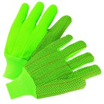 image of West Chester K81SCNCGRIPD High-Visibility Green Large Cotton/Polyester General Purpose Gloves - Straight Thumb - 10.5 in Length