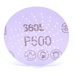 image of 3M Hookit 360L Coated Aluminum Oxide Purple Hook & Loop Disc - Film Backing - 3 mil Weight - P500 Grit - Extra Fine - 3 in Diameter - 20889