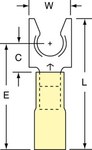image of 3M Scotchlok MH10-14FLX Yellow Locking Brazed Nylon Butted Fork & Spade Terminal - 1.2 in Length - 0.43 in Wide - 0.43 in Fork Width - 0.135 in Inside Diameter - 1/4 in Stud - 58893