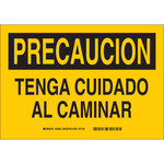 image of Brady B-555 Aluminum Rectangle Yellow Fall Prevention Sign - 14 in Width x 10 in Height - Language English / Spanish - 38245