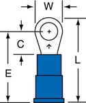 image of 3M Scotchlok MVU14-8R/SX Blue Butted Vinyl Butted Ring Terminal - 0.8 in Length - 0.25 in0.25 in Wide - 0.07 in Inside Diameter - #8 Stud - 58887