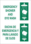 image of Brady B-302 Polyester Rectangle White Eyewash & Shower Sign - 10 in Width x 14 in Height - Laminated - Language English / Spanish - 122631