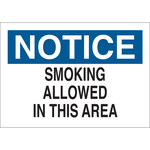 image of Brady B-302 Polyester Rectangle White Smoking Area Sign - 10 in Width x 7 in Height - Laminated - 88392