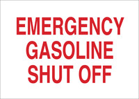 image of Brady Indoor/Outdoor Polyester Shutoff Location Sign 85236 - Printed Text = EMERGENCY GASOLINE SHUT OFF - English - 10 in Width - 7 in Height - 754476-85236