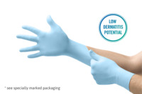 image of Ansell MICROFLEX XC-310CP Blue Large Powder Free Disposable Exam Gloves - Exam Grade - 9.45 in Length - 0.11 mm Thick - XC-310CP-L