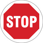 image of Brady B-819 Vinyl Circle Red Stop Signs, Traffic Control Signs & Banners Sign - 17 in Width x 17 in Height - Laminated - 97614