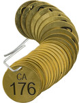 image of Brady 87467 Numbered Valve Tag with Header - 1 1/2 in Dia. - Brass - B-907