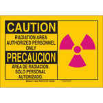 image of Brady B-555 Aluminum Rectangle Yellow Radiation Hazard Sign - 10 in Width x 7 in Height - Language English / Spanish - 125427